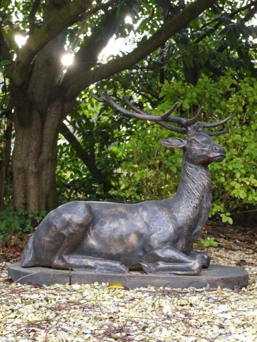 STATUES & SCULPTURES Laying Stag Life-Size Bronze Metal Garden Statue Clearance