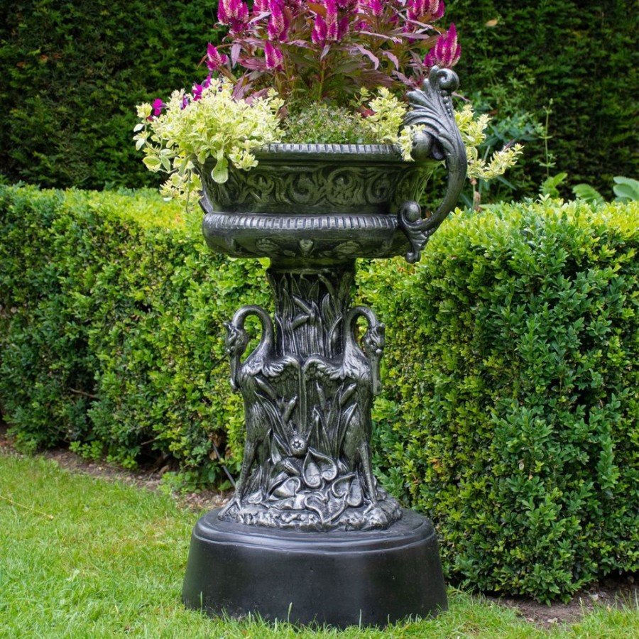 STATUES & SCULPTURES Classic Swan Urn Bronze Metal Garden Planter Best