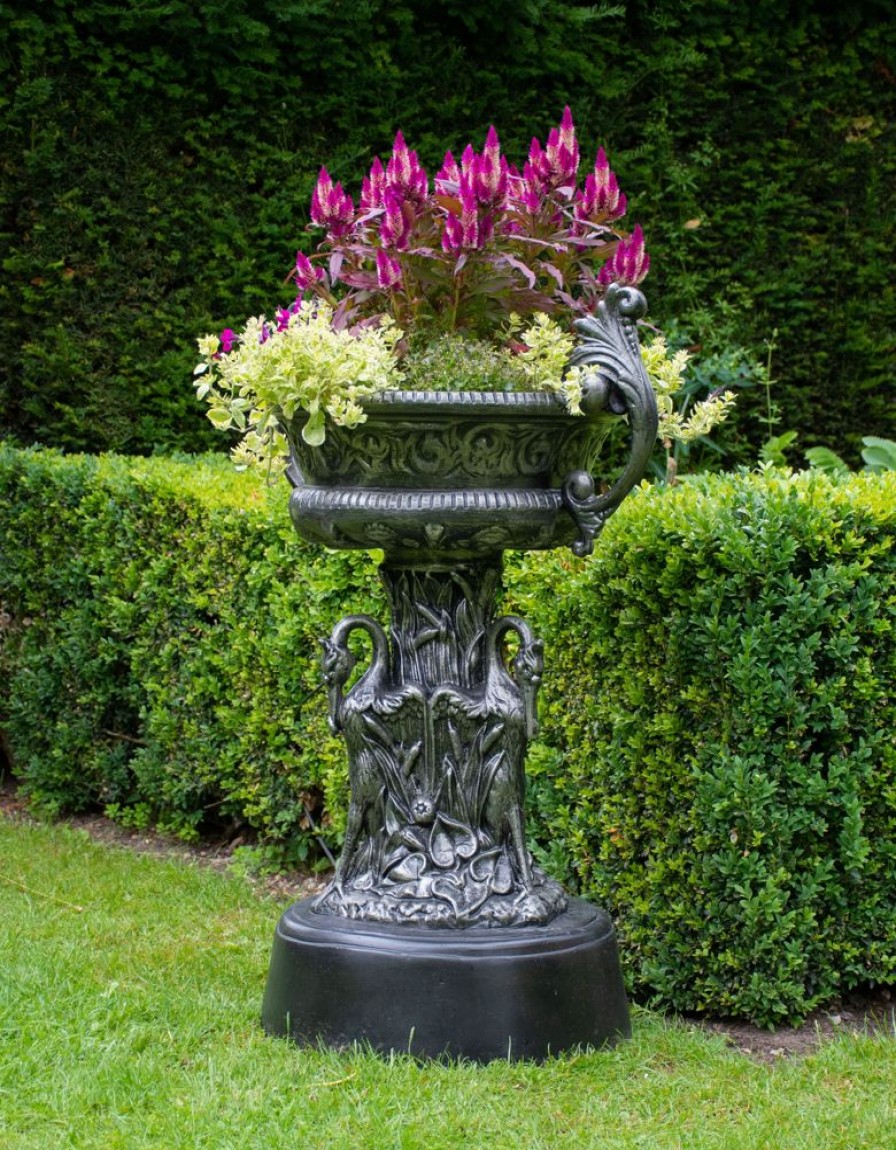 STATUES & SCULPTURES Classic Swan Urn Bronze Metal Garden Planter Best