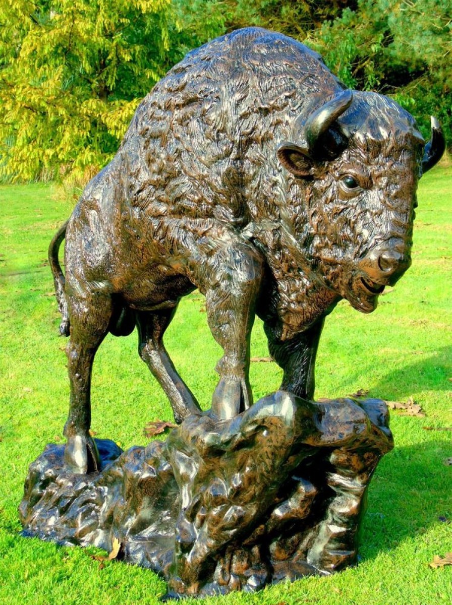 STATUES & SCULPTURES Buffalo Life-Size Bronze Metal Garden Statue Online