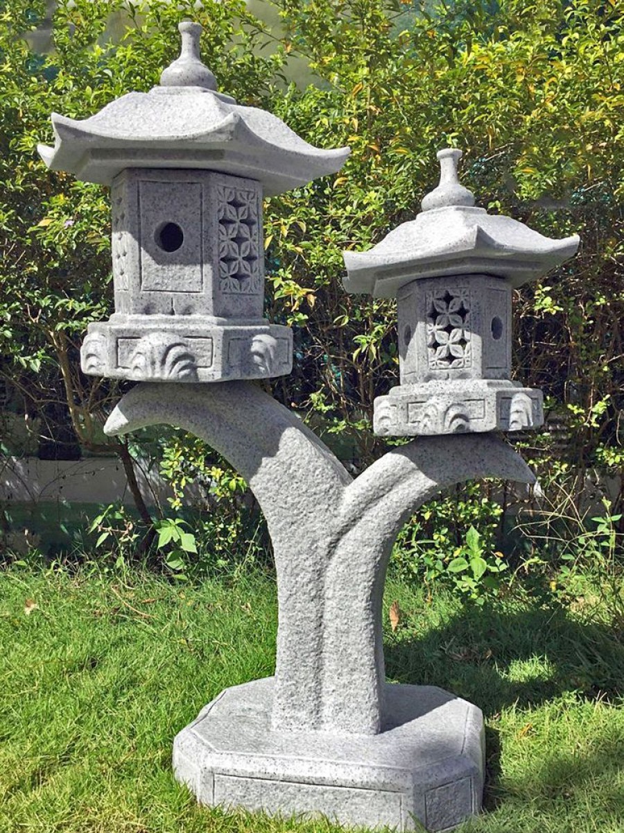 STATUES & SCULPTURES Twin Cantilever Japanese Pagoda Lantern Granite Garden Ornament Online