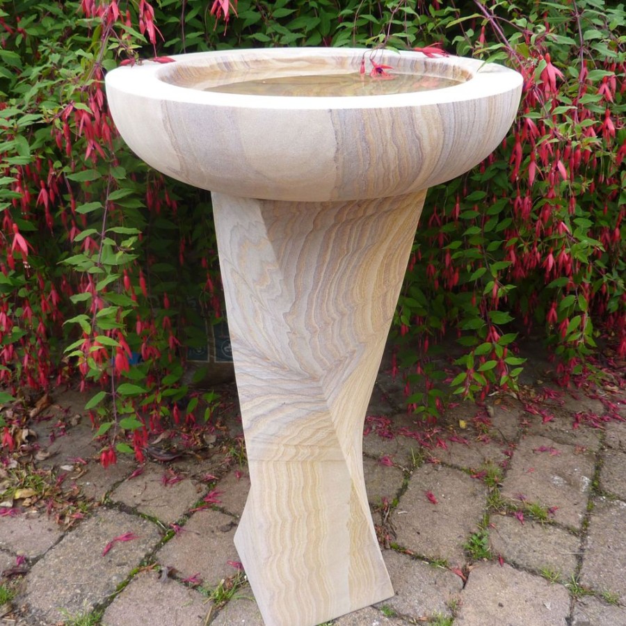 STATUES & SCULPTURES Modern Twisting Rainbow Sandstone Birdbath - Garden Bird Bath Clearance