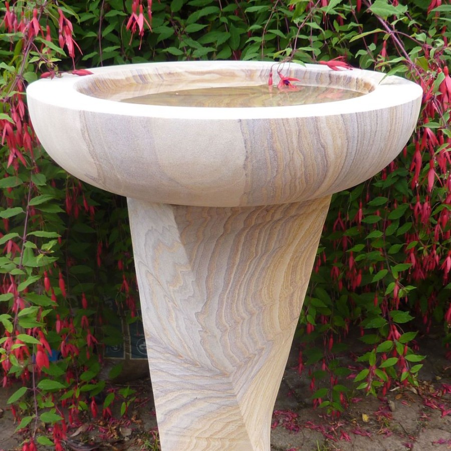 STATUES & SCULPTURES Modern Twisting Rainbow Sandstone Birdbath - Garden Bird Bath Clearance