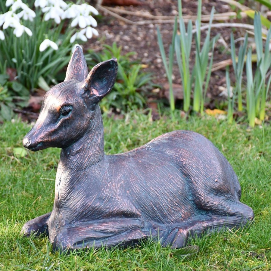 STATUES & SCULPTURES Classic Fawn 30Cm Bronze Metal Garden Statue Clearance