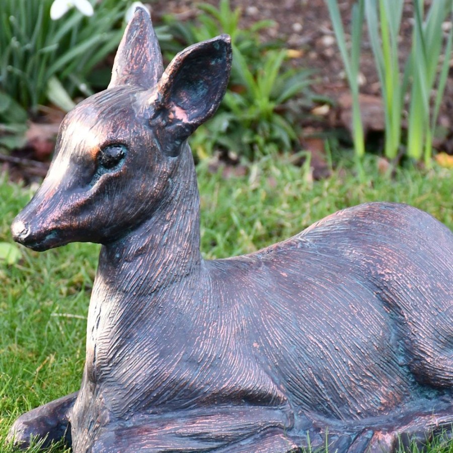 STATUES & SCULPTURES Classic Fawn 30Cm Bronze Metal Garden Statue Clearance