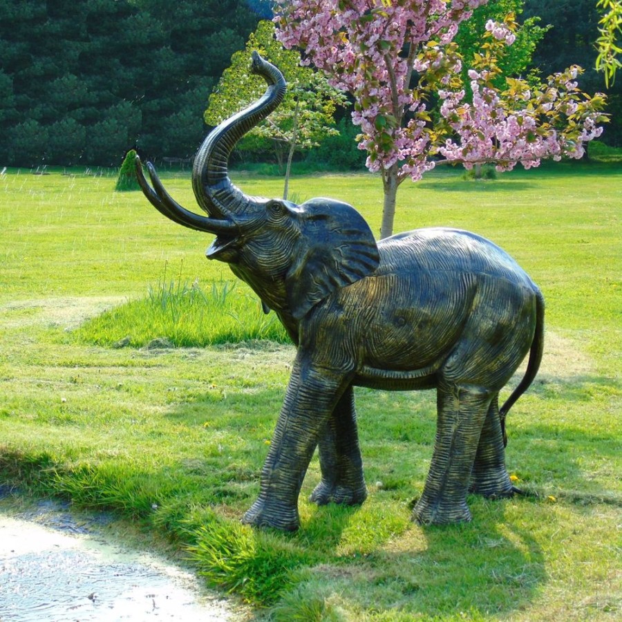 STATUES & SCULPTURES African Elephant Bronze Metal Garden Statue Clearance