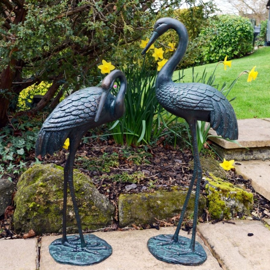 STATUES & SCULPTURES Elegant Cranes Bronze Metal Garden Ornaments Hot