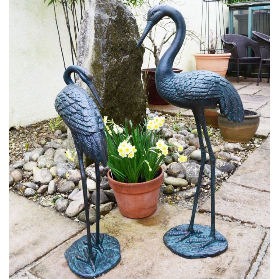 STATUES & SCULPTURES Elegant Cranes Bronze Metal Garden Ornaments Hot