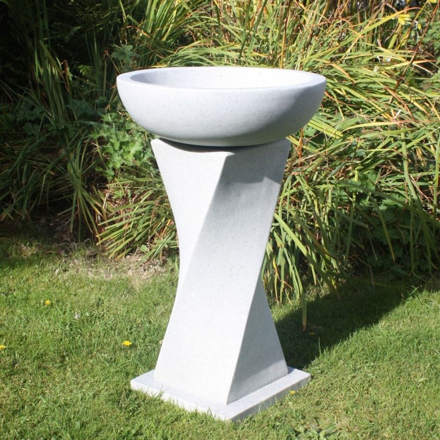 STATUES & SCULPTURES Helix Contemporary Granite Resin Garden Birdbath New