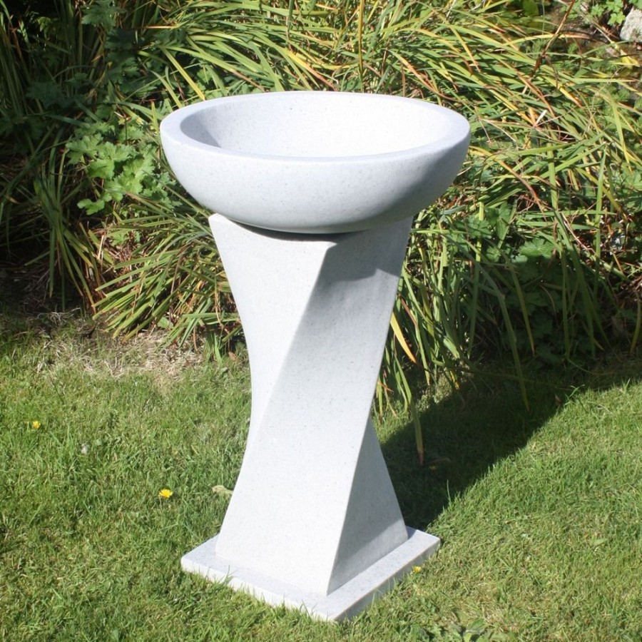 STATUES & SCULPTURES Helix Contemporary Granite Resin Garden Birdbath New