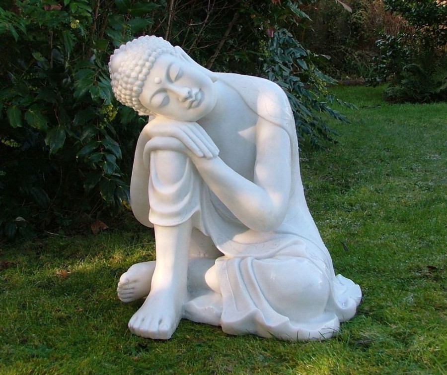 STATUES & SCULPTURES Sleeping Buddha 60Cm Marble Resin Garden Ornament Clearance