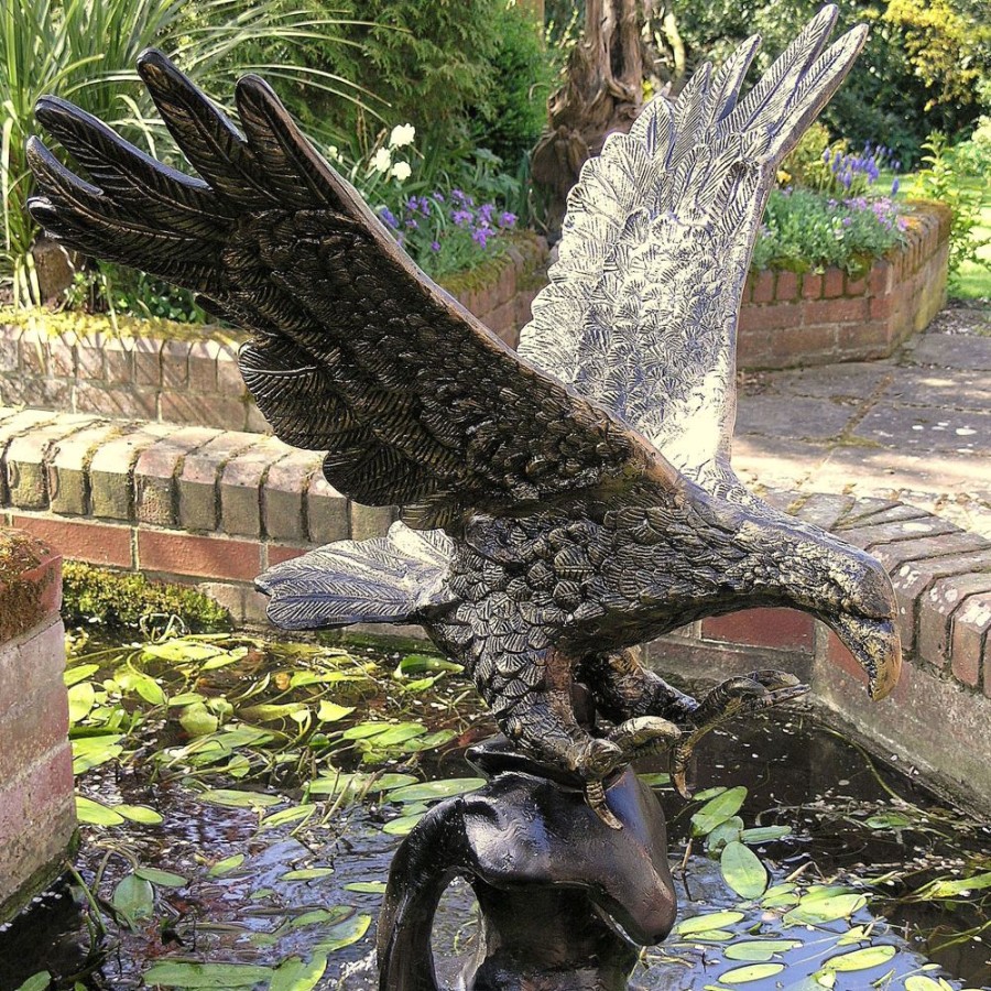 STATUES & SCULPTURES Golden Eagle On Wave Bronze Garden Statue Clearance