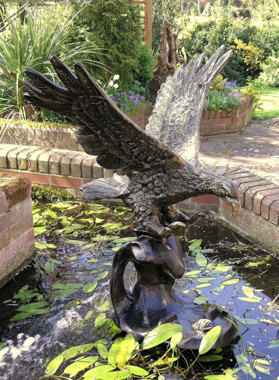 STATUES & SCULPTURES Golden Eagle On Wave Bronze Garden Statue Clearance