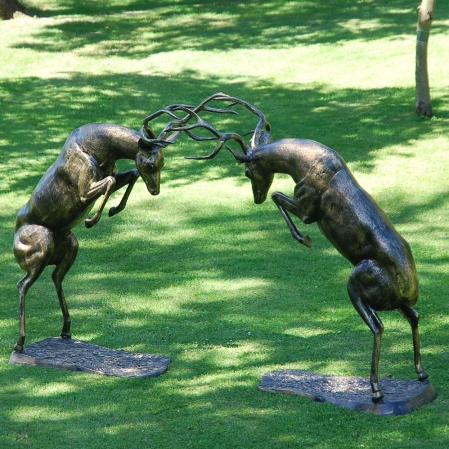 STATUES & SCULPTURES Battling Stags Life-Size 140Cm Bronze Metal Garden Statues Hot