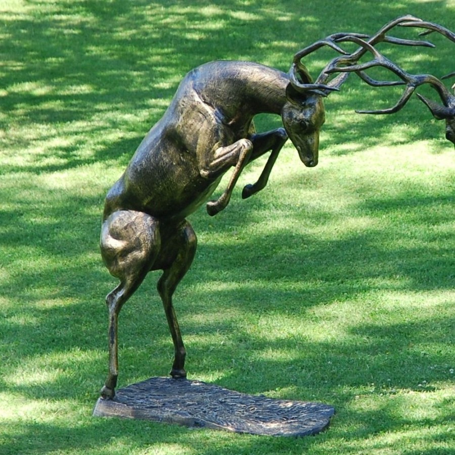 STATUES & SCULPTURES Battling Stags Life-Size 140Cm Bronze Metal Garden Statues Hot