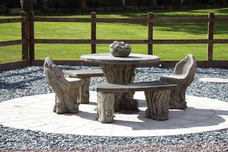 STATUES & SCULPTURES Woodlands Stone Benches & Table Patio Garden Furniture Set Wholesale