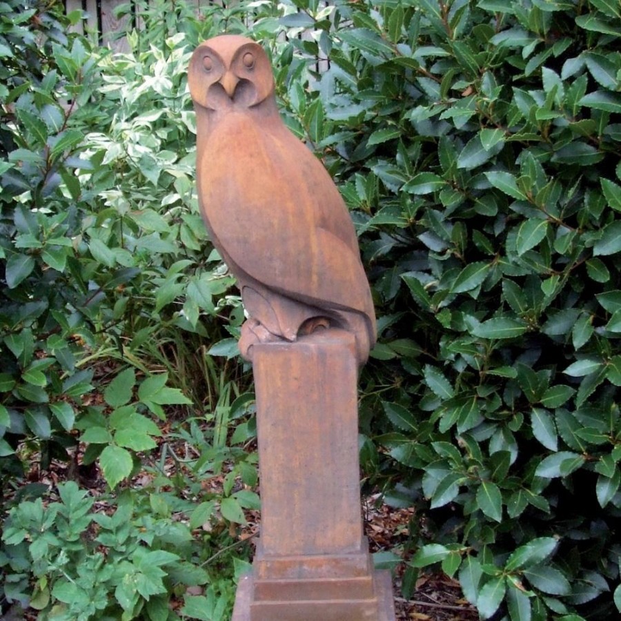 STATUES & SCULPTURES Owl Modern Stone Garden Statue (Rust) New