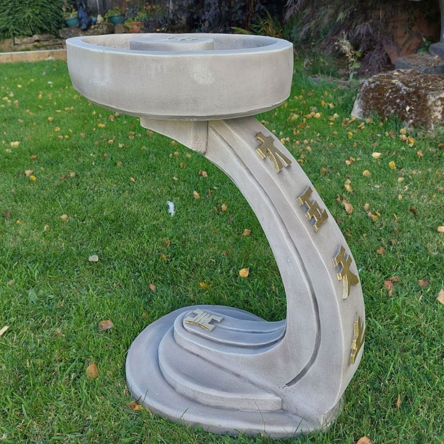 STATUES & SCULPTURES Curved Japanese Design Stone Garden Bird Bath Clearance