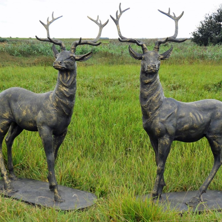 STATUES & SCULPTURES Large Life Size Pair Of Bronze Stags Sculptures - Deer Garden Ornaments Wholesale