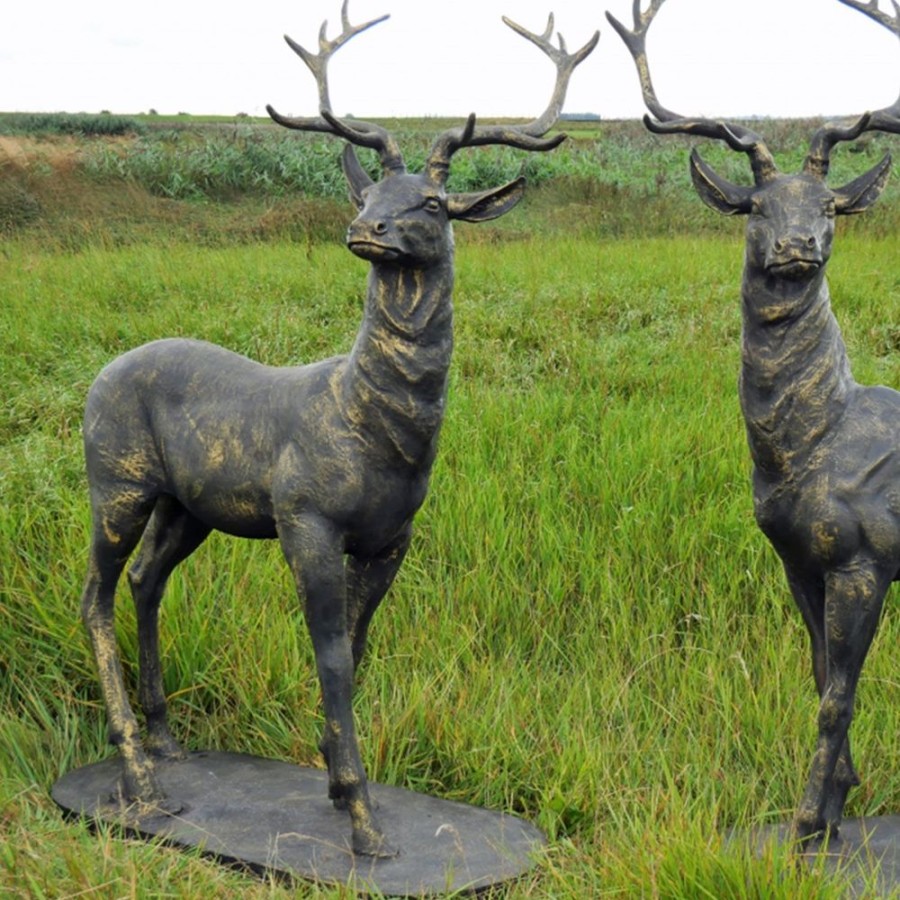 STATUES & SCULPTURES Large Life Size Pair Of Bronze Stags Sculptures - Deer Garden Ornaments Wholesale