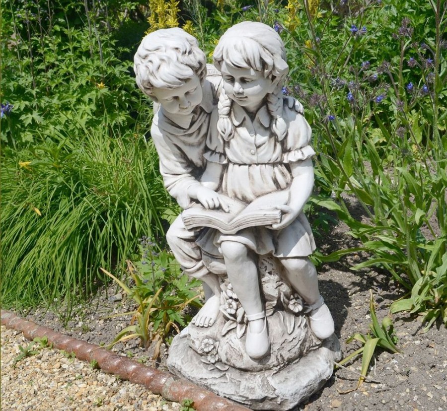 STATUES & SCULPTURES Reading Boy & Girl 88Cm Stone Resin Garden Statue Wholesale