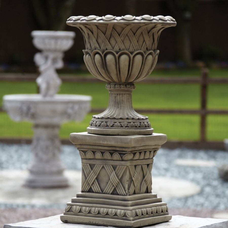 STATUES & SCULPTURES Woven Stone Garden Planter On Pedestal Online