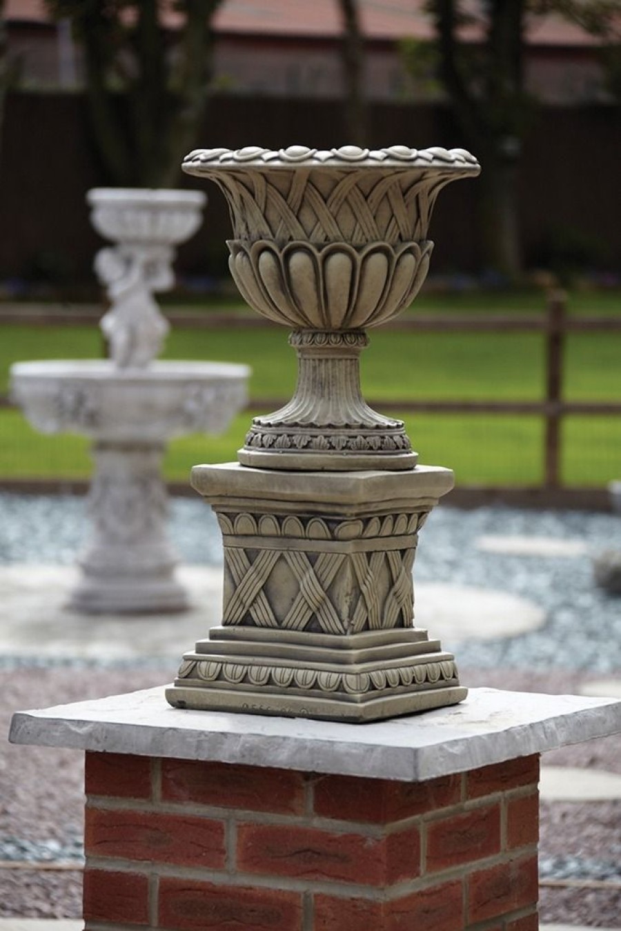 STATUES & SCULPTURES Woven Stone Garden Planter On Pedestal Online