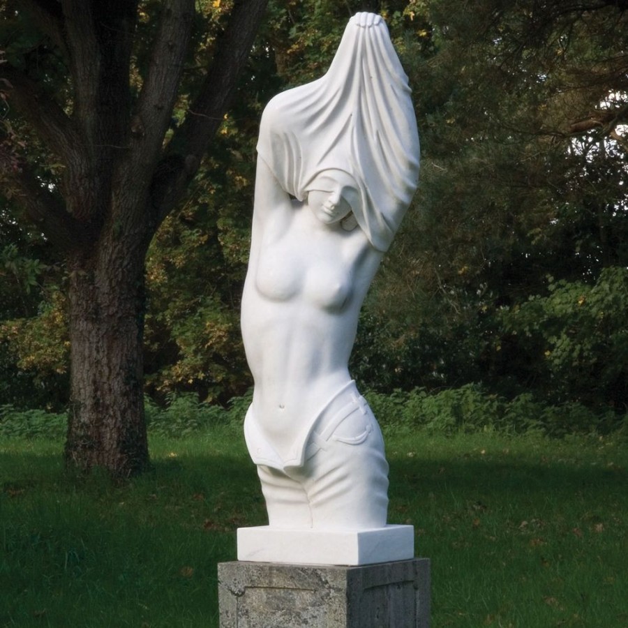 STATUES & SCULPTURES Reveal White Marble 170Cm Garden Statue On Pedestal Clearance