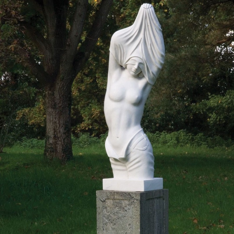 STATUES & SCULPTURES Reveal White Marble 170Cm Garden Statue On Pedestal Clearance