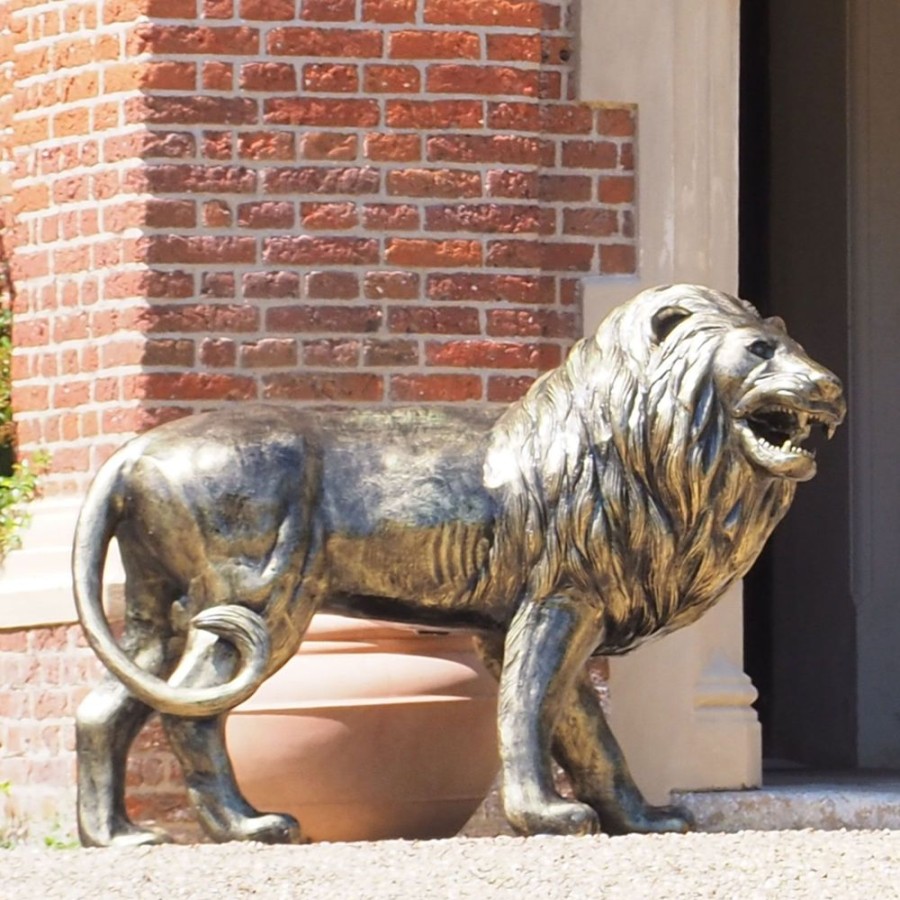 STATUES & SCULPTURES Grand Lion Right Facing Bronze Metal Garden Statue Clearance