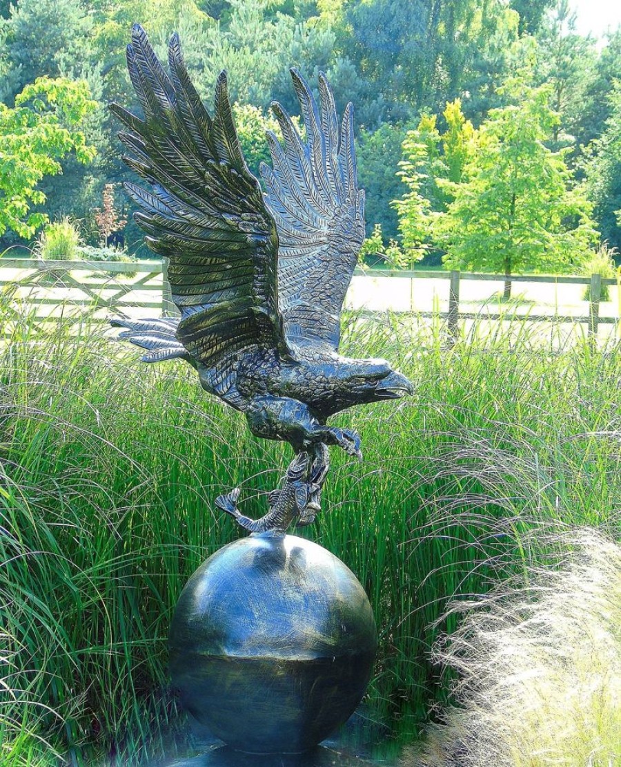 STATUES & SCULPTURES Golden Eagle On Sphere Life-Size Bronze Metal Garden Statue Clearance