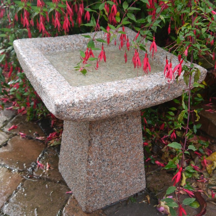 STATUES & SCULPTURES Quadrate Natural Granite Stone Garden Birdbath Clearance