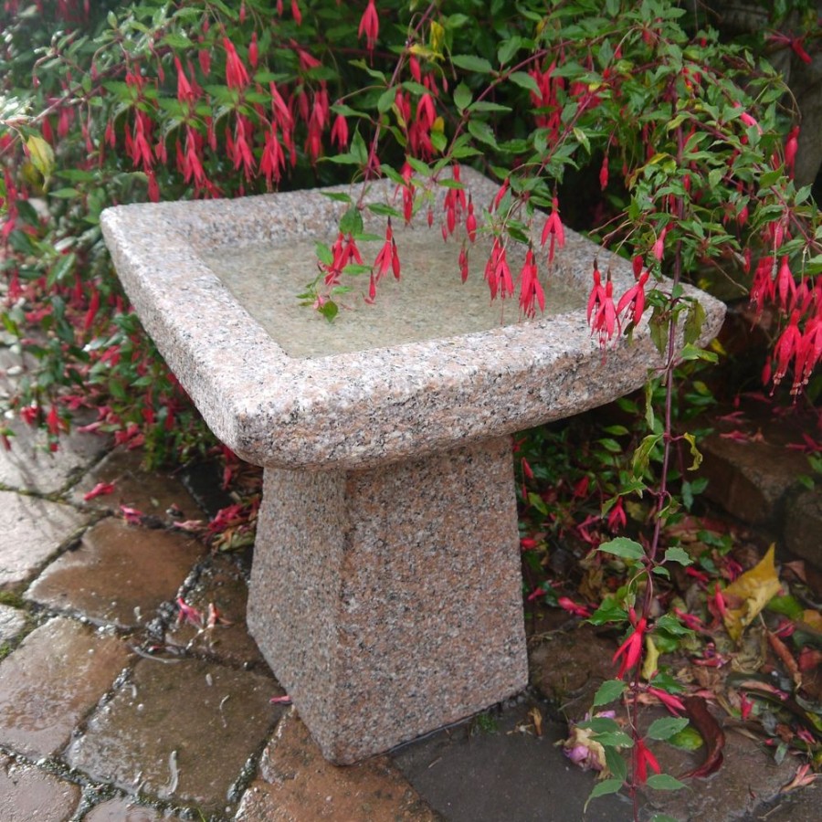 STATUES & SCULPTURES Quadrate Natural Granite Stone Garden Birdbath Clearance