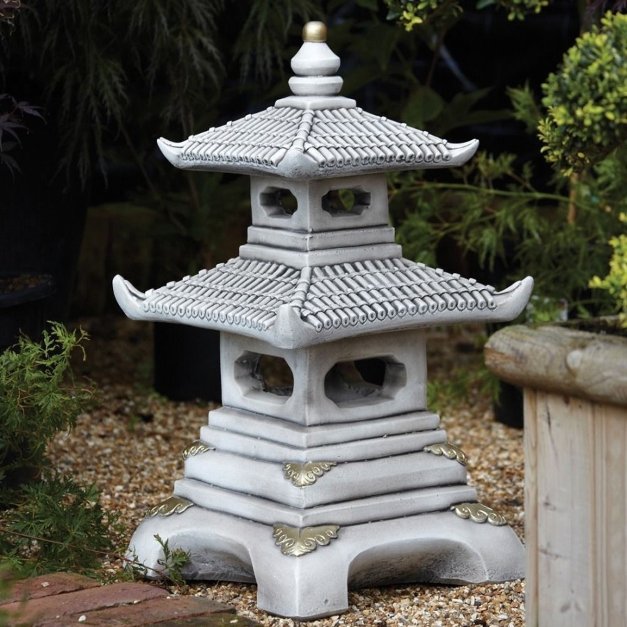 STATUES & SCULPTURES Two Tier Japanese Pagoda Stone Garden Ornament Clearance