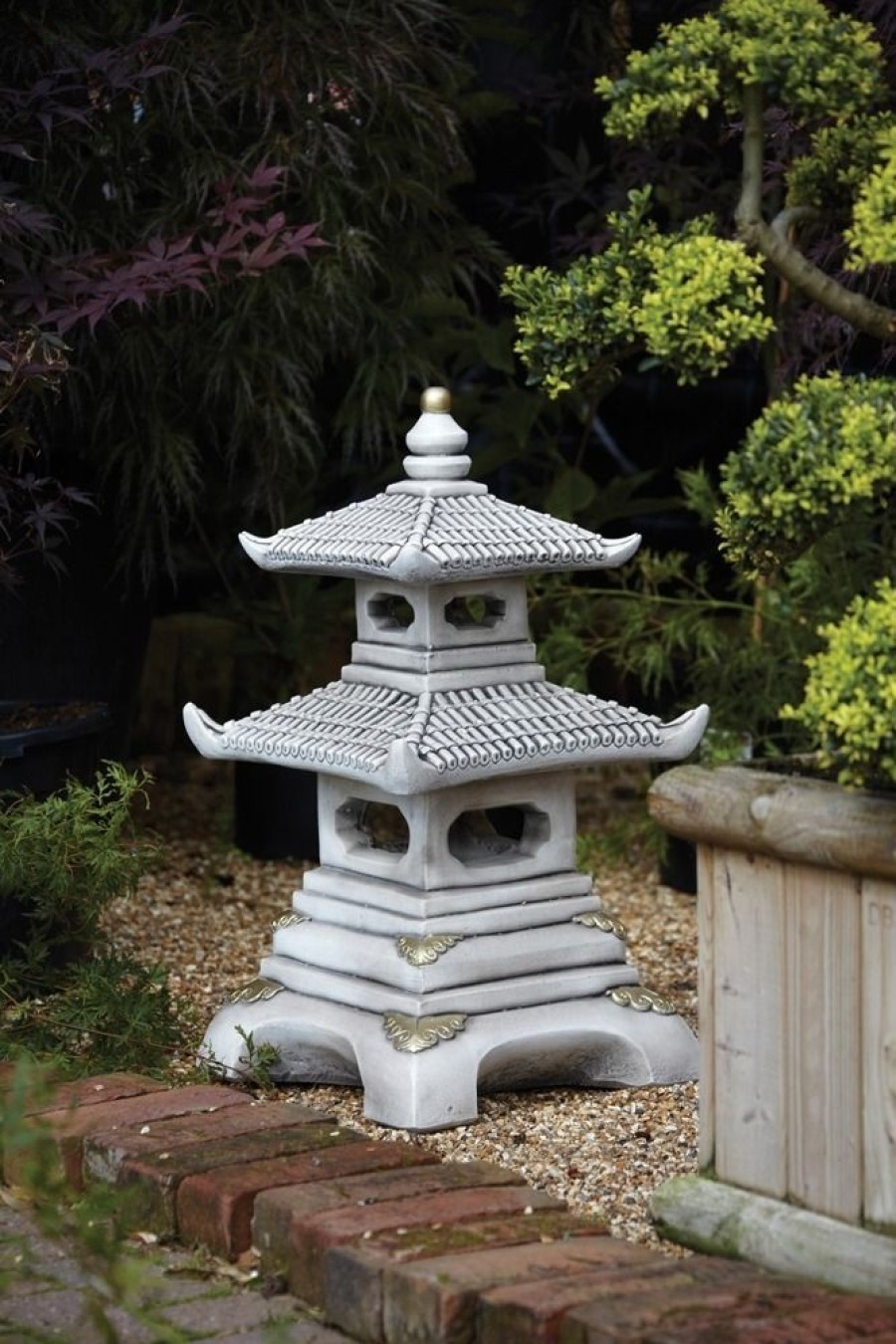 STATUES & SCULPTURES Two Tier Japanese Pagoda Stone Garden Ornament Clearance