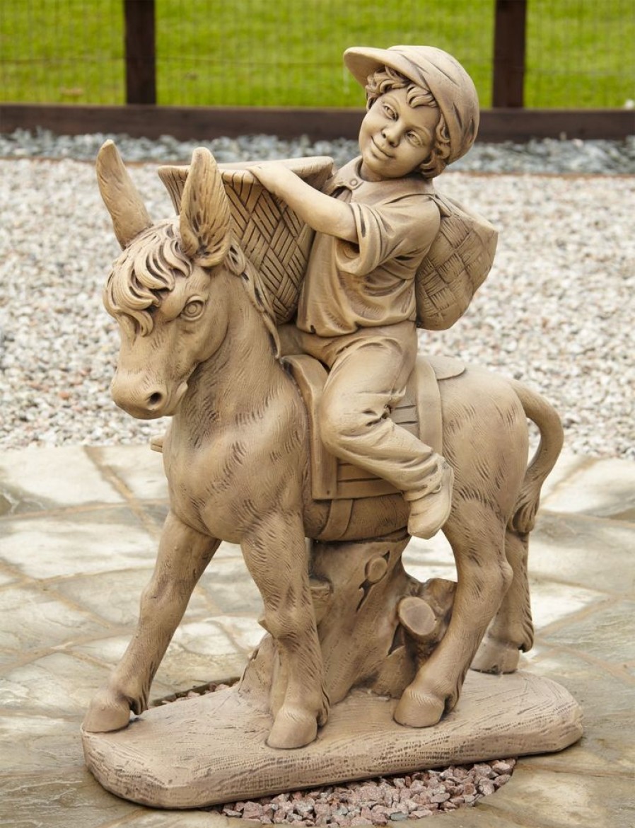 STATUES & SCULPTURES Boy & Donkey Stone Garden Statue Wholesale