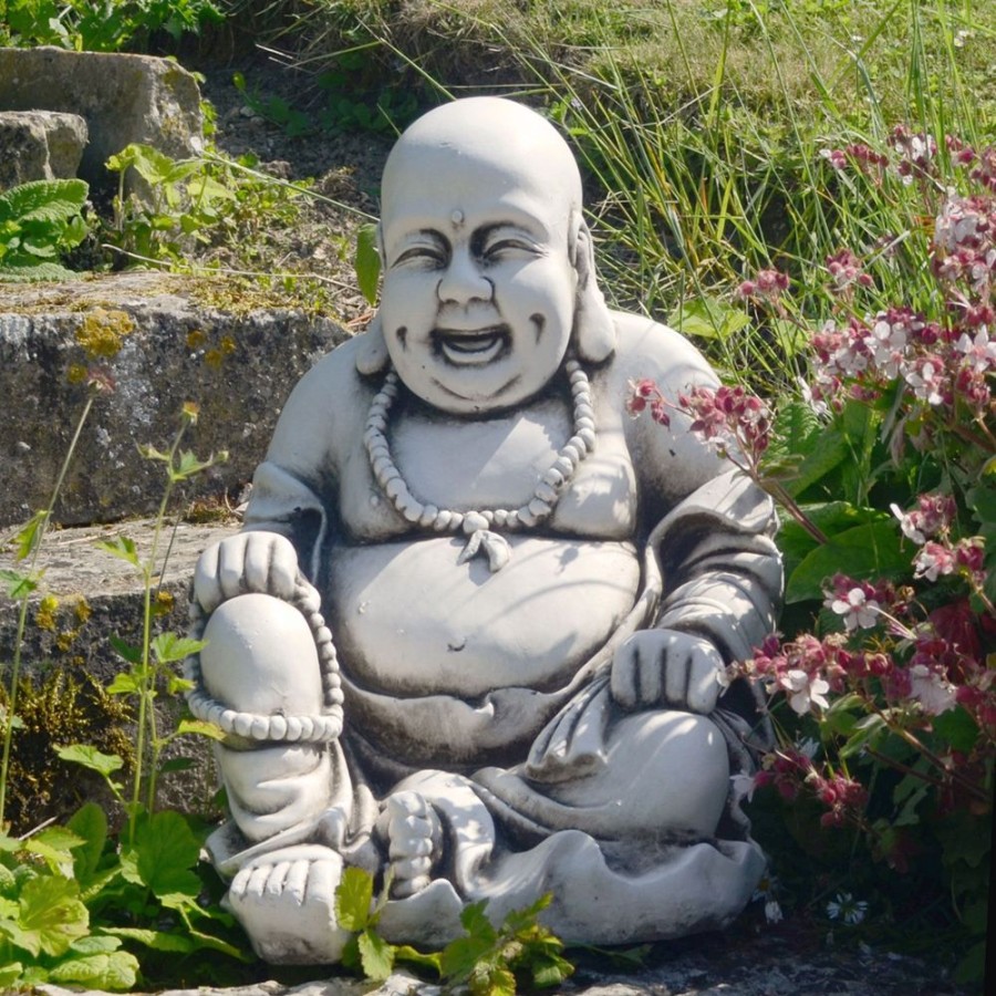 STATUES & SCULPTURES Laughing Buddha Antique Stone Garden Statue Clearance