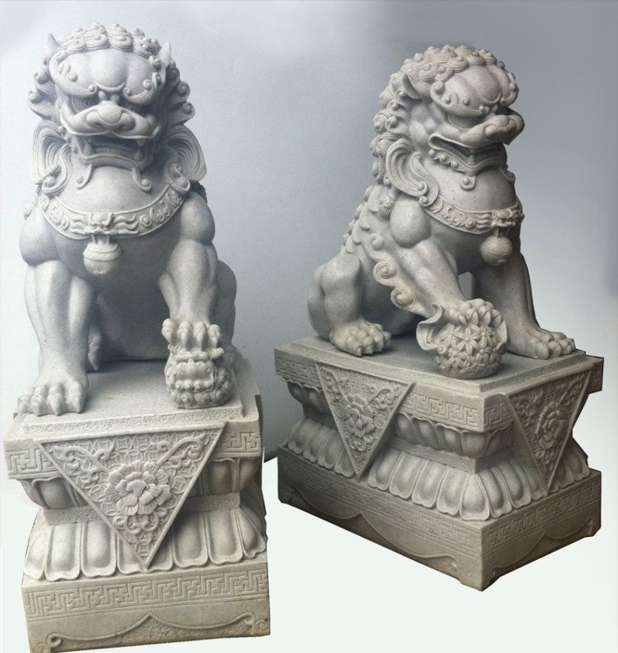 STATUES & SCULPTURES Foo Dogs 45Cm Granite Chinese Garden Statues New