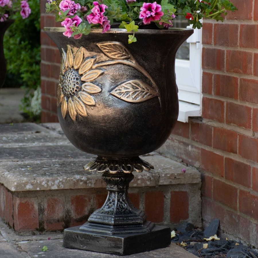 STATUES & SCULPTURES Sunflower Urn Bronze Metal Garden Planter New