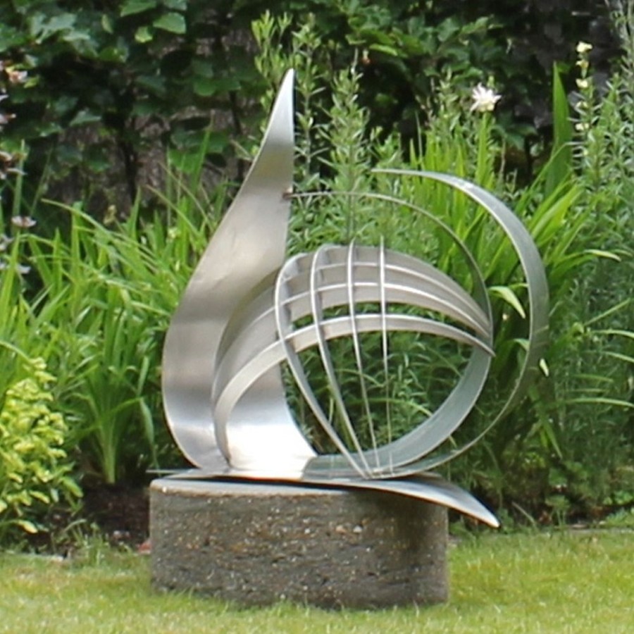 STATUES & SCULPTURES Synergy Ii Contemporary Stainless Steel Garden Sculpture New