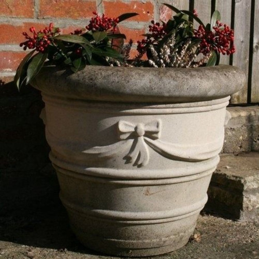 STATUES & SCULPTURES Ribbon Vase 20" Stone Garden Planter Wholesale