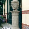 STATUES & SCULPTURES Buddha Head Stone Garden Ornament On Pedestal Clearance