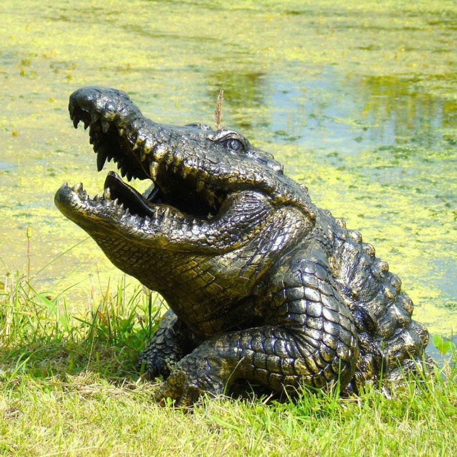 STATUES & SCULPTURES Crocodile Half-Size Bronze Metal Garden Statue Clearance