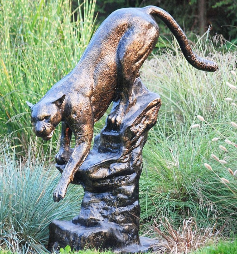 STATUES & SCULPTURES Wild Cougar Bronze Metal Garden Statue New