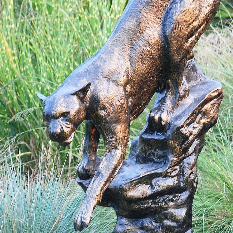 STATUES & SCULPTURES Wild Cougar Bronze Metal Garden Statue New