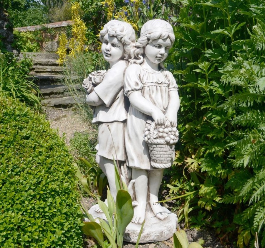 STATUES & SCULPTURES Standing Boy & Girl Statue 89Cm Stone Resin Garden Statue Clearance