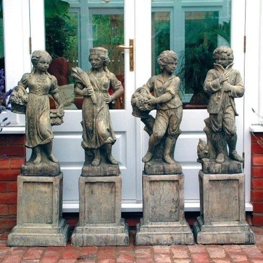 STATUES & SCULPTURES Four Seasons Children Stone Garden Statues On Pedestals Hot