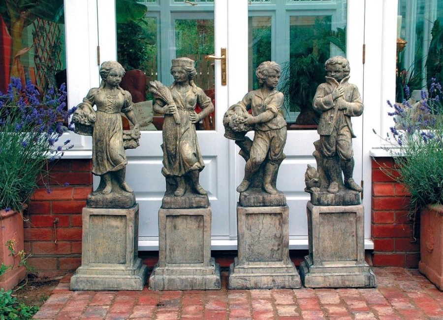 STATUES & SCULPTURES Four Seasons Children Stone Garden Statues On Pedestals Hot