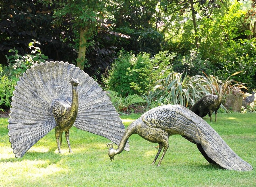 STATUES & SCULPTURES Majestic Peacocks Life-Size Bronze Metal Garden Statues Hot