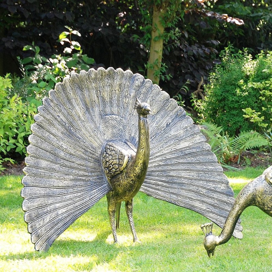 STATUES & SCULPTURES Majestic Peacocks Life-Size Bronze Metal Garden Statues Hot